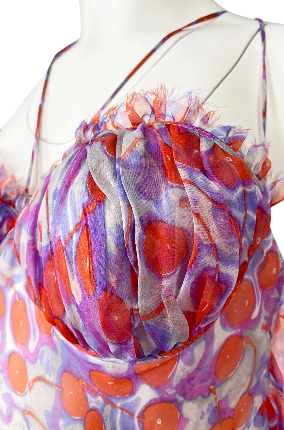 c2003 Alexander McQueen Silk Chiffon Cherry Print Backless Dress