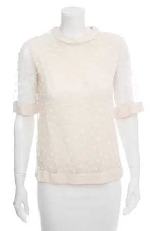 Chloe Cream Mesh Polka Dot Blouse SZ 34