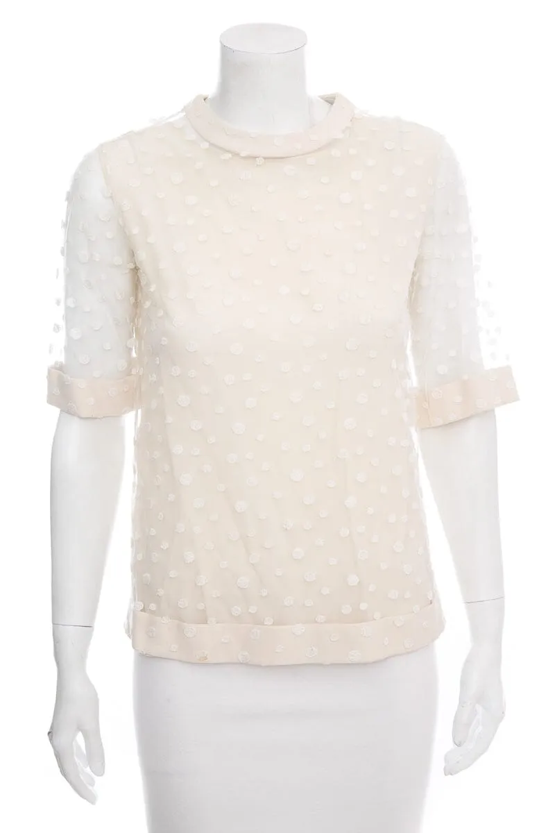 Chloe Cream Mesh Polka Dot Blouse SZ 34