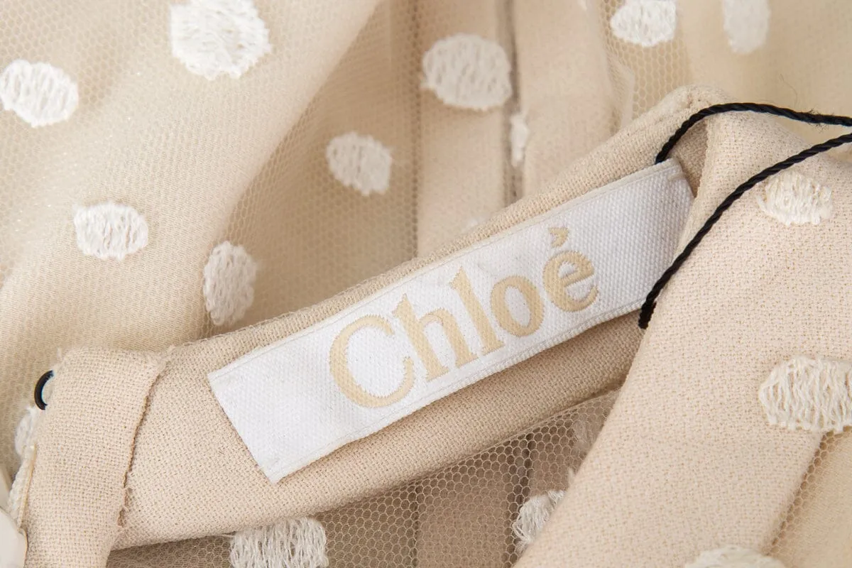 Chloe Cream Mesh Polka Dot Blouse SZ 34