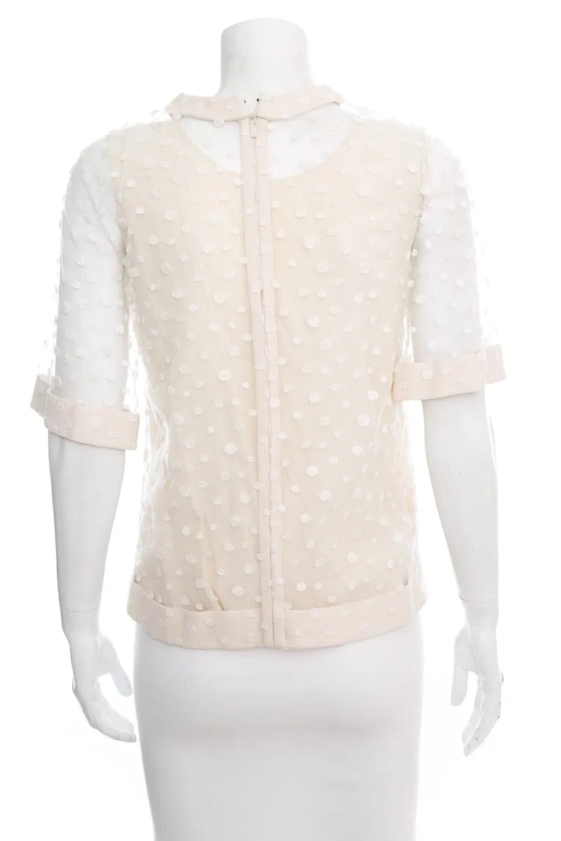 Chloe Cream Mesh Polka Dot Blouse SZ 34