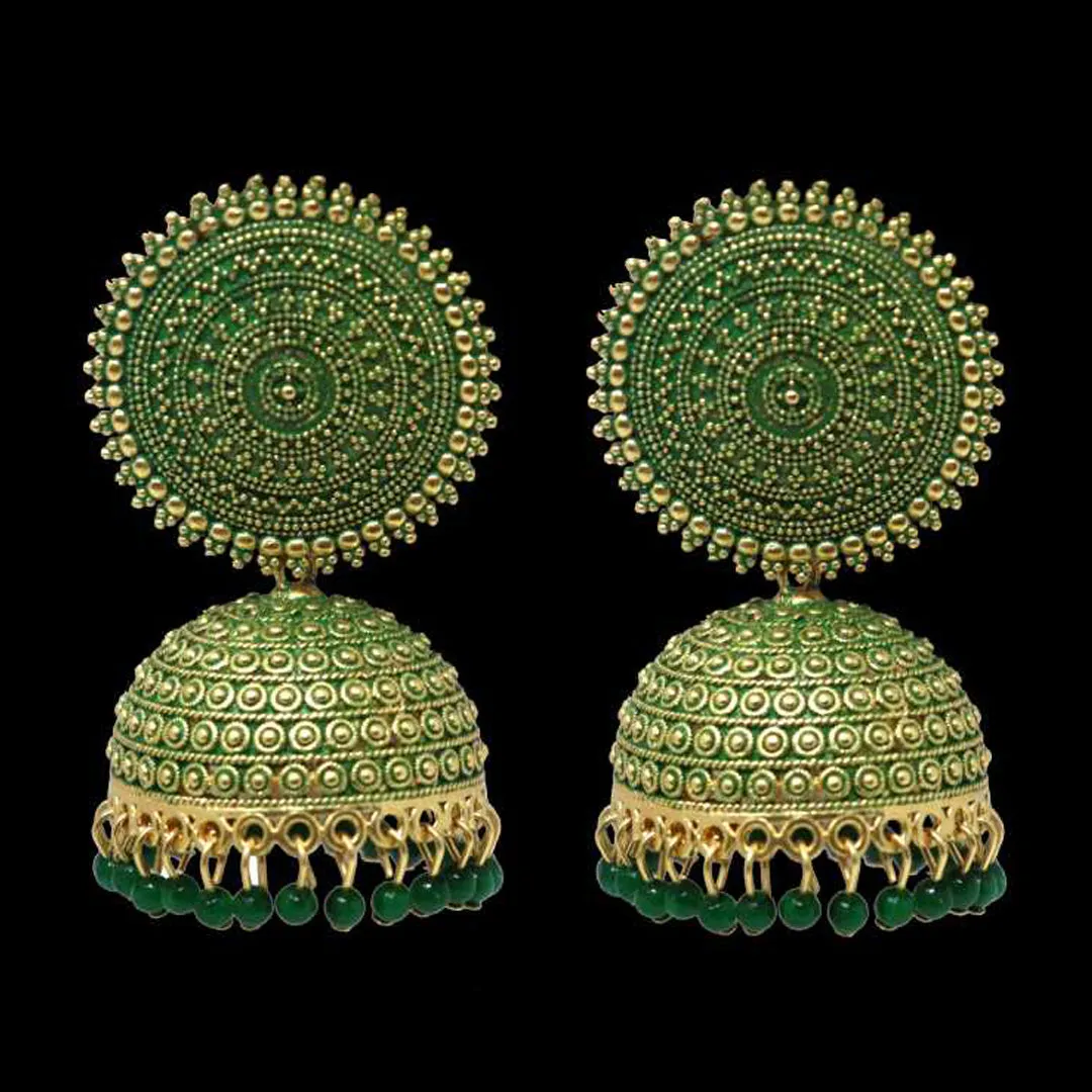 Combo of 2 Seagreen and Dark Green Pearls Dome Shape Jhumki