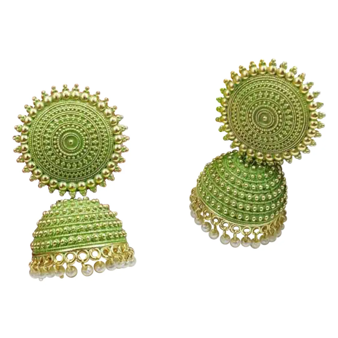 Combo of 2 Seagreen and Dark Green Pearls Dome Shape Jhumki