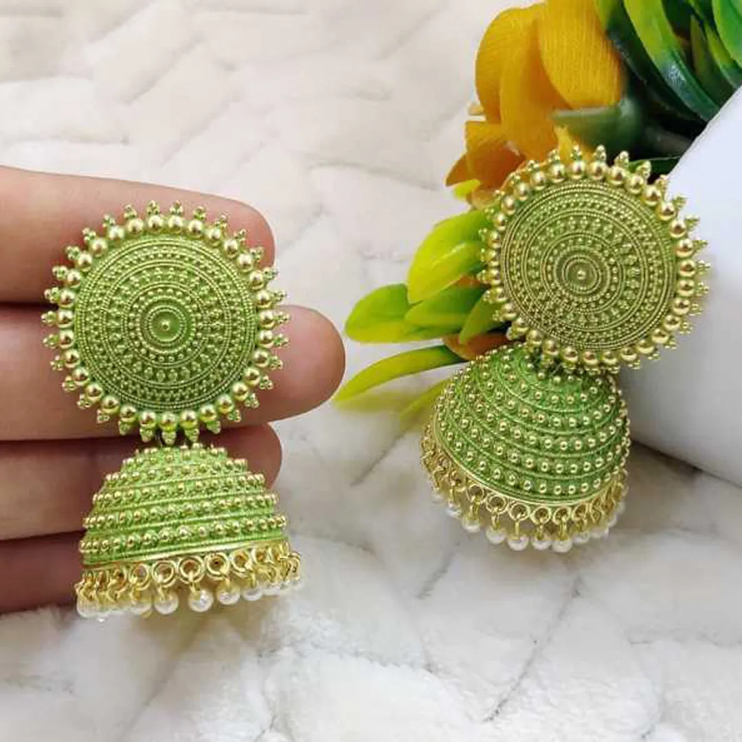 Combo of 2 Seagreen and Dark Green Pearls Dome Shape Jhumki