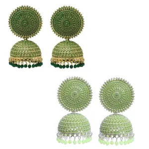 Combo of 2 Seagreen and Dark Green Pearls Dome Shape Jhumki