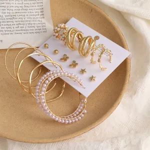 Combo Of 9 Pair Butterfly Star and Pearl Stud and Hoop Earrings