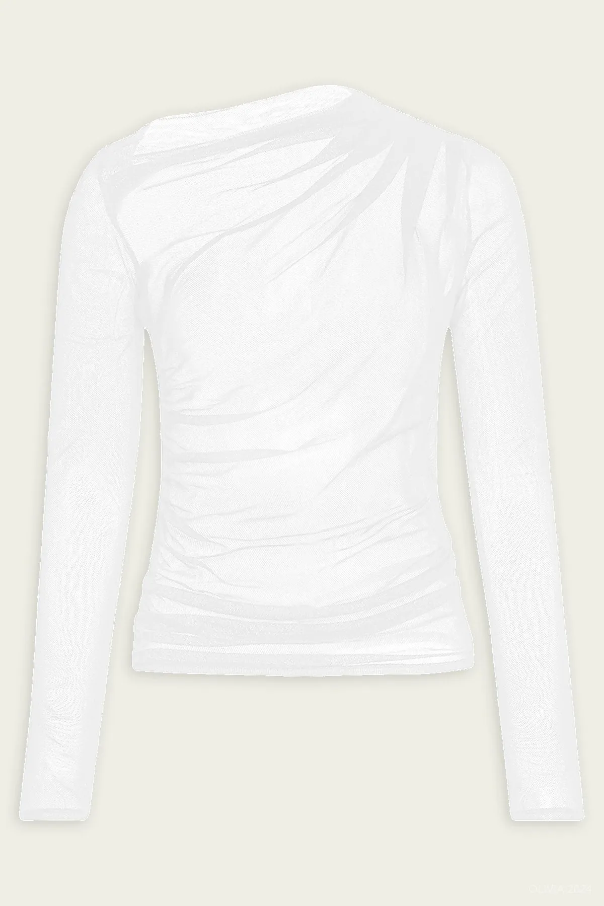 Cotton Mesh Slash Top in Chalk