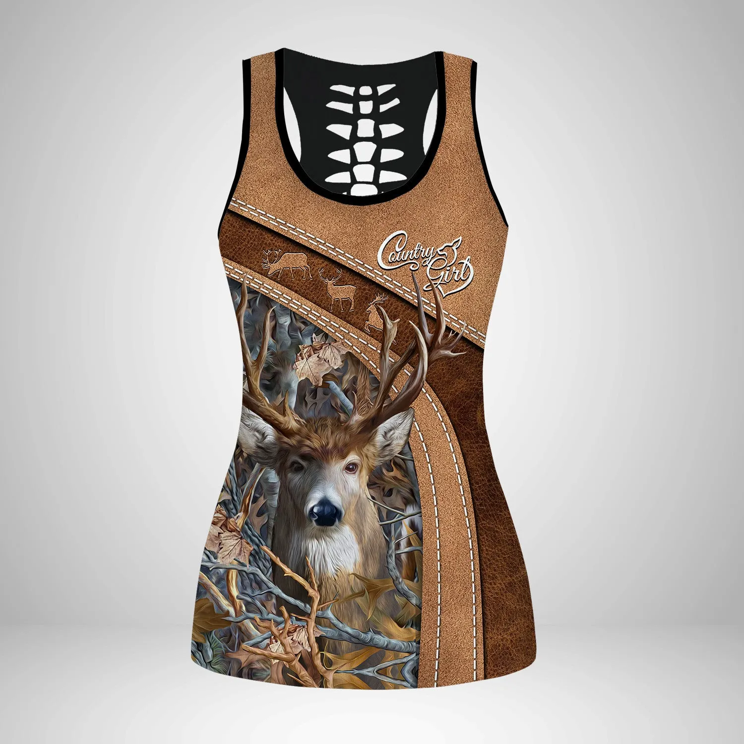 Country Girl Tank Top Pink Hunting Pattern 3D Back Hollow Tank Top 02