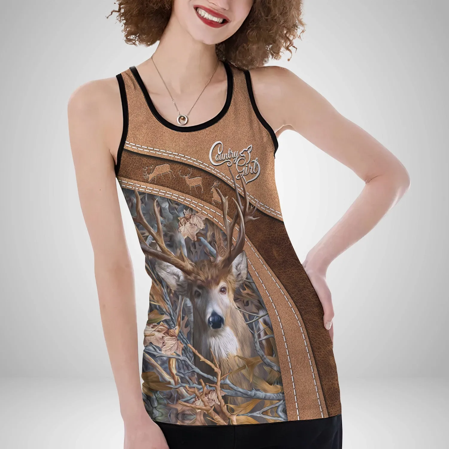 Country Girl Tank Top Pink Hunting Pattern 3D Back Hollow Tank Top 02