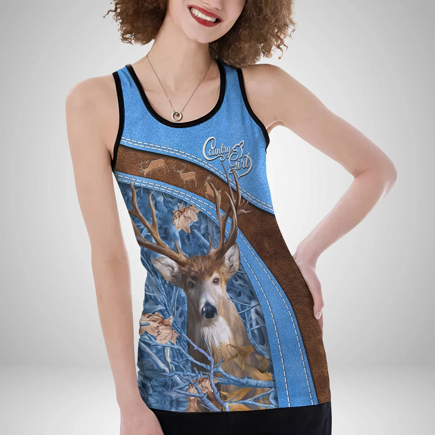 Country Girl Tank Top Pink Hunting Pattern 3D Back Hollow Tank Top 04