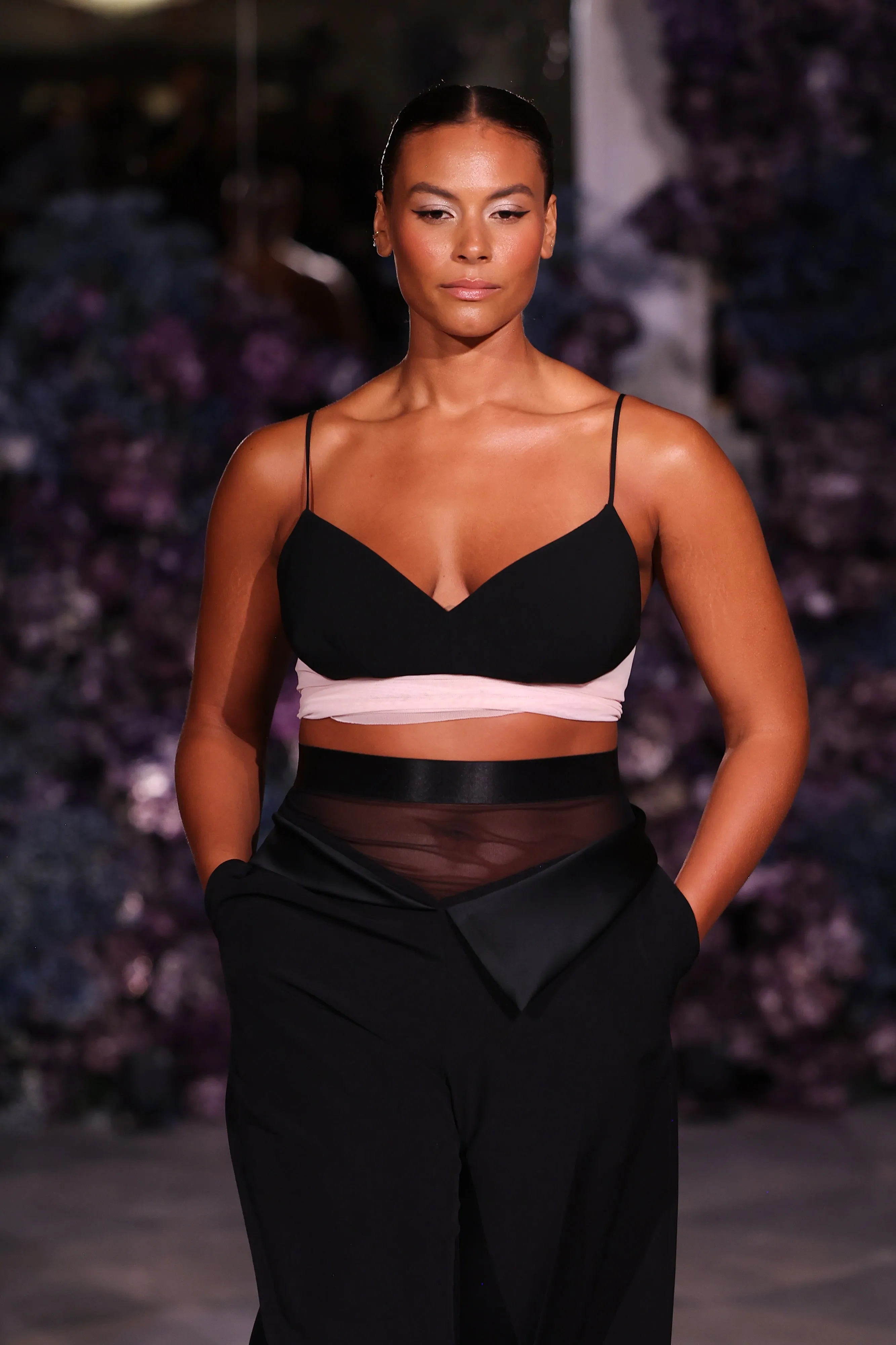 Crepe and Mesh Crop Top