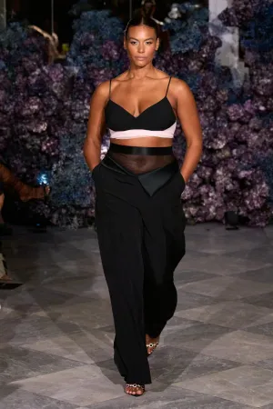 Crepe and Mesh Crop Top
