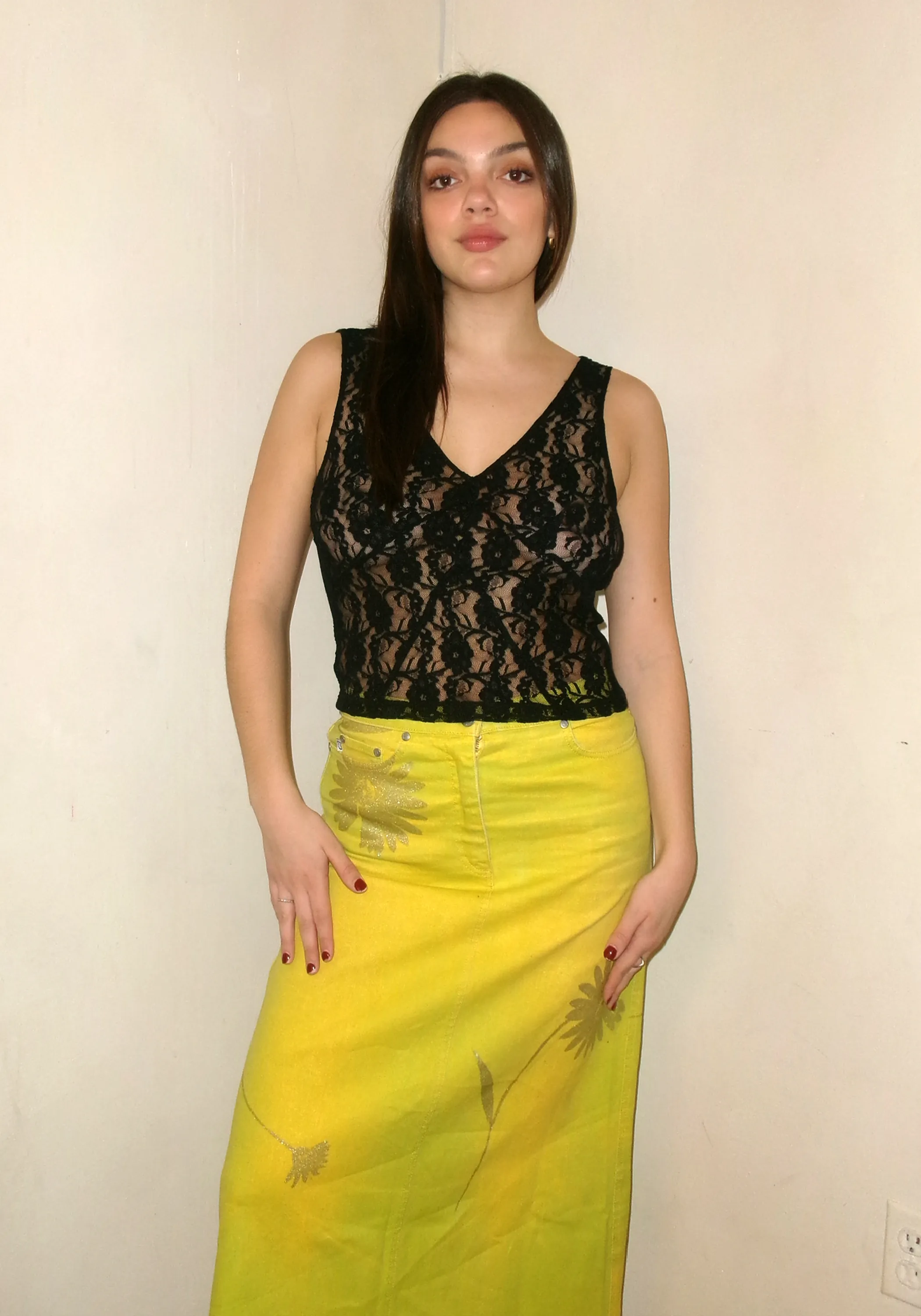 Dolce and Gabbana Black Lace and Mesh V-Neck Tank