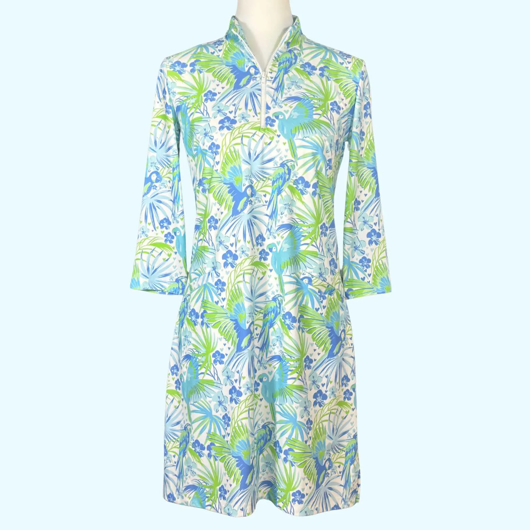 Doral Dress in Parrotheads At Play Blue and White