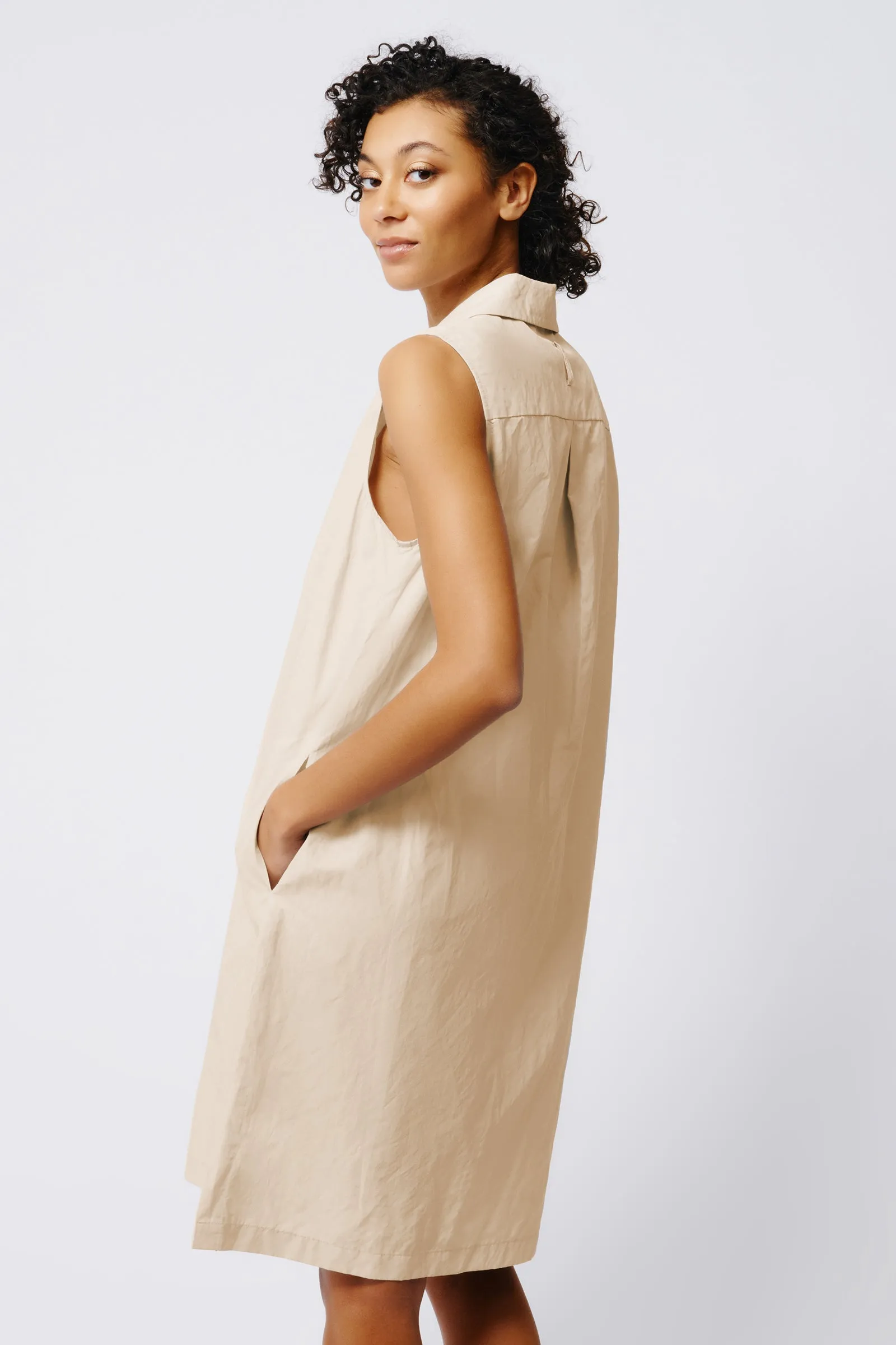 Eden Sleeveless Collared V Dress - Khaki