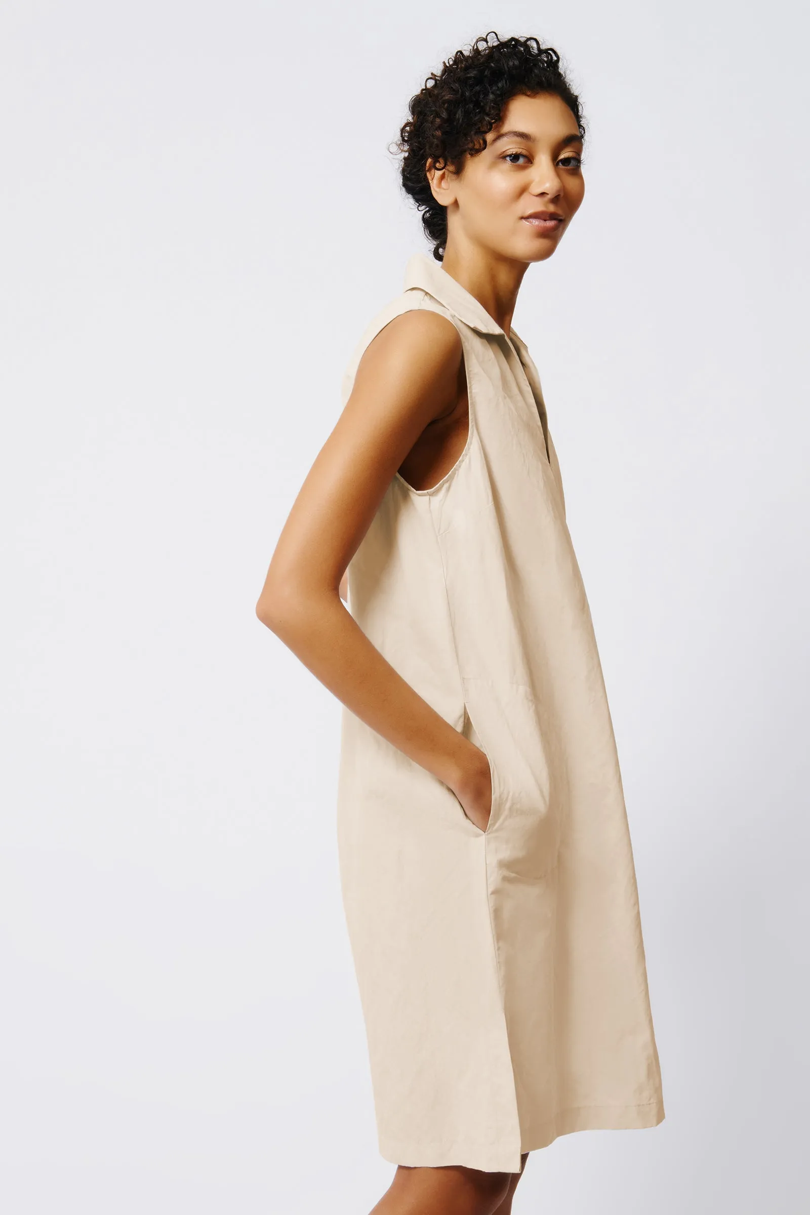 Eden Sleeveless Collared V Dress - Khaki