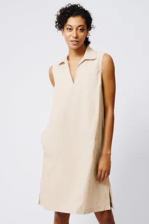 Eden Sleeveless Collared V Dress - Khaki