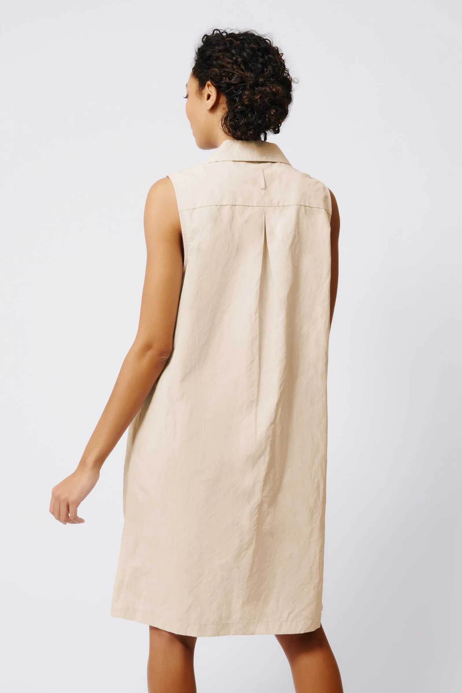 Eden Sleeveless Collared V Dress - Khaki
