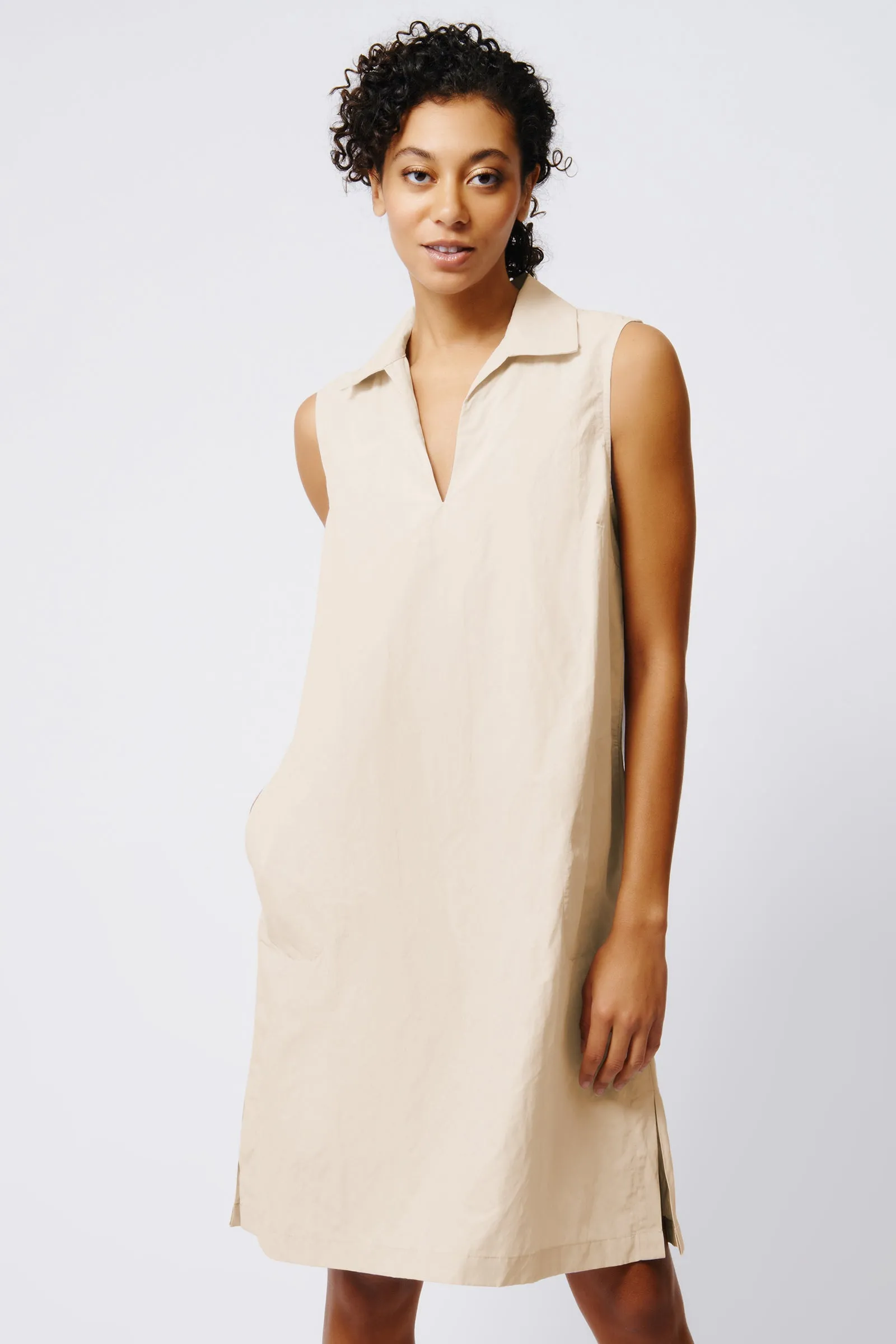 Eden Sleeveless Collared V Dress - Khaki