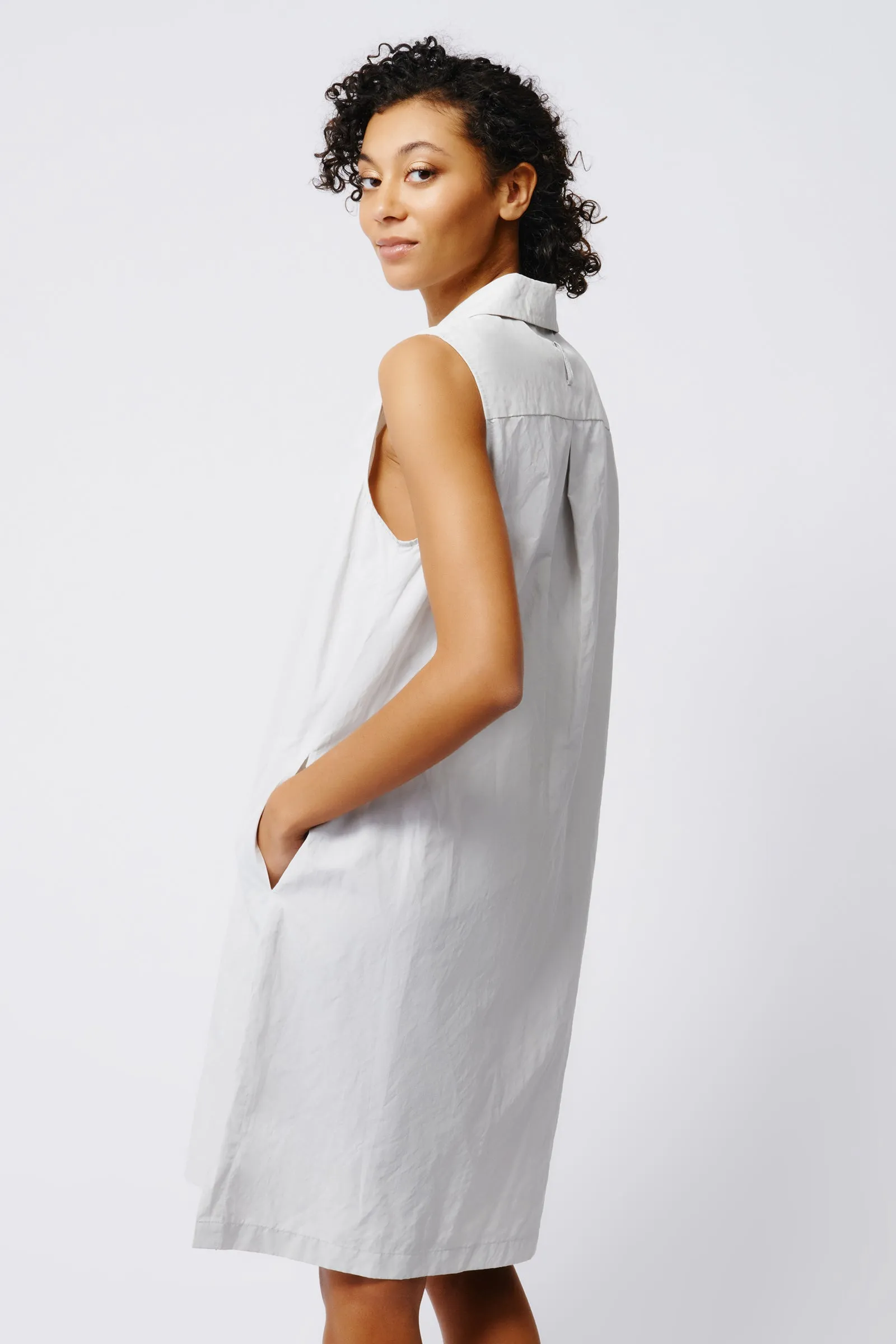 Eden Sleeveless Collared V Dress - Stone