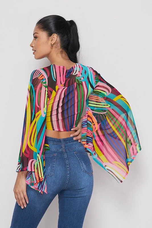 Erika Print Tie Top - HOEA19117 | tie top shirt