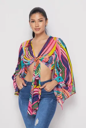 Erika Print Tie Top - HOEA19117 | tie top shirt