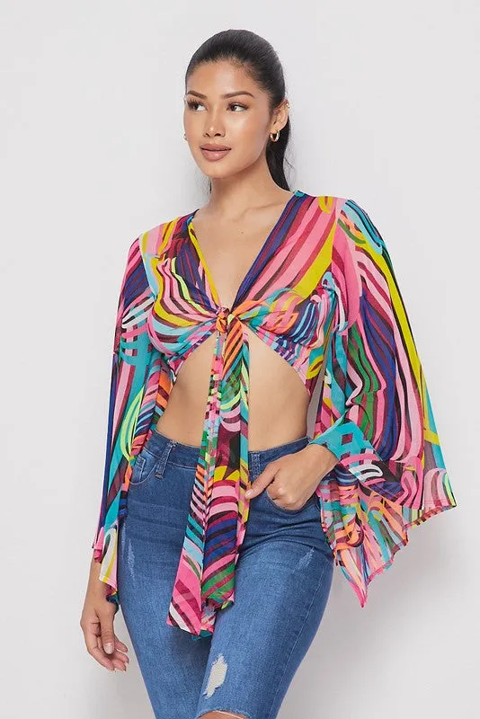 Erika Print Tie Top - HOEA19117 | tie top shirt
