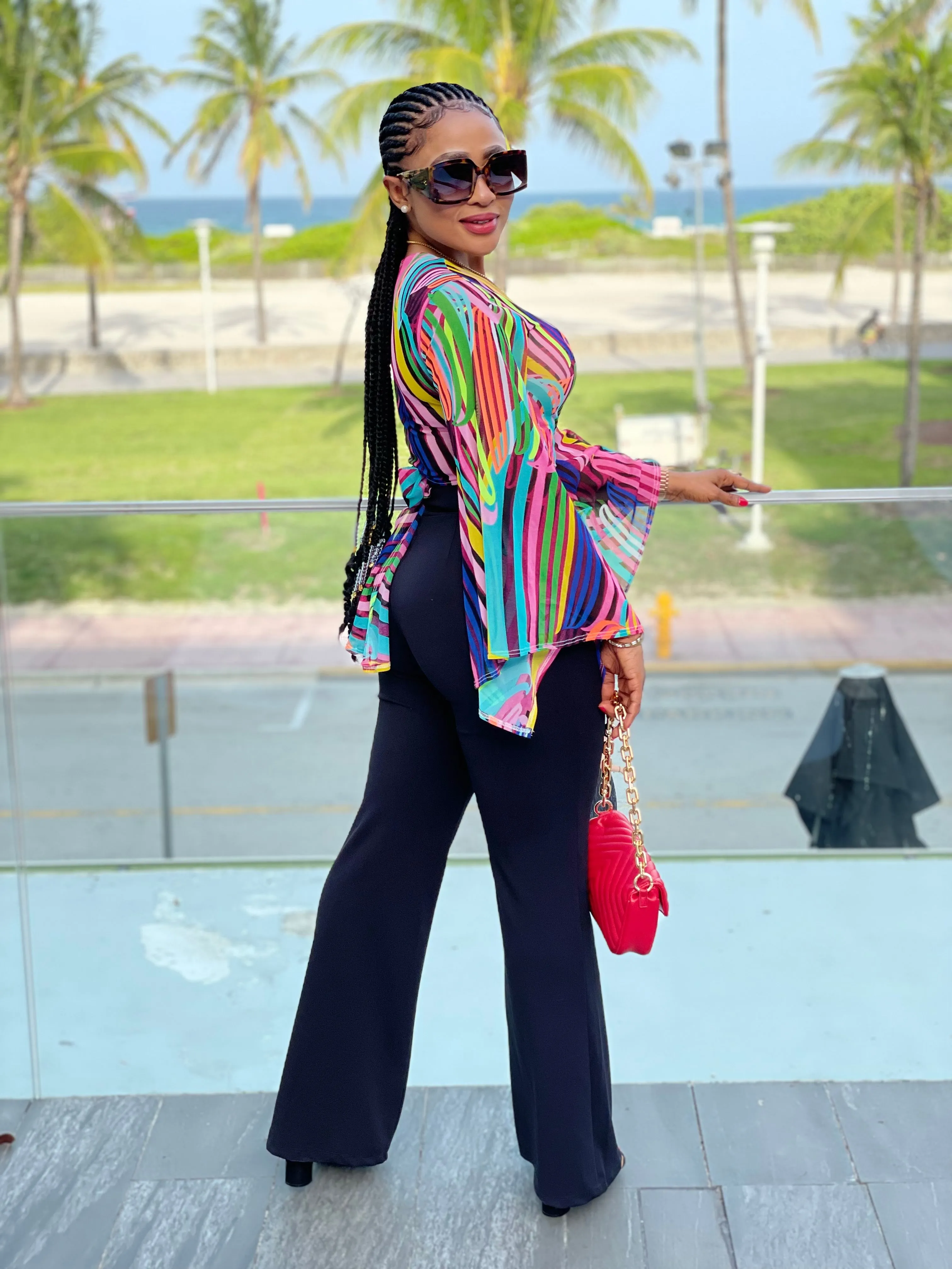 Erika Print Tie Top - HOEA19117 | tie top shirt