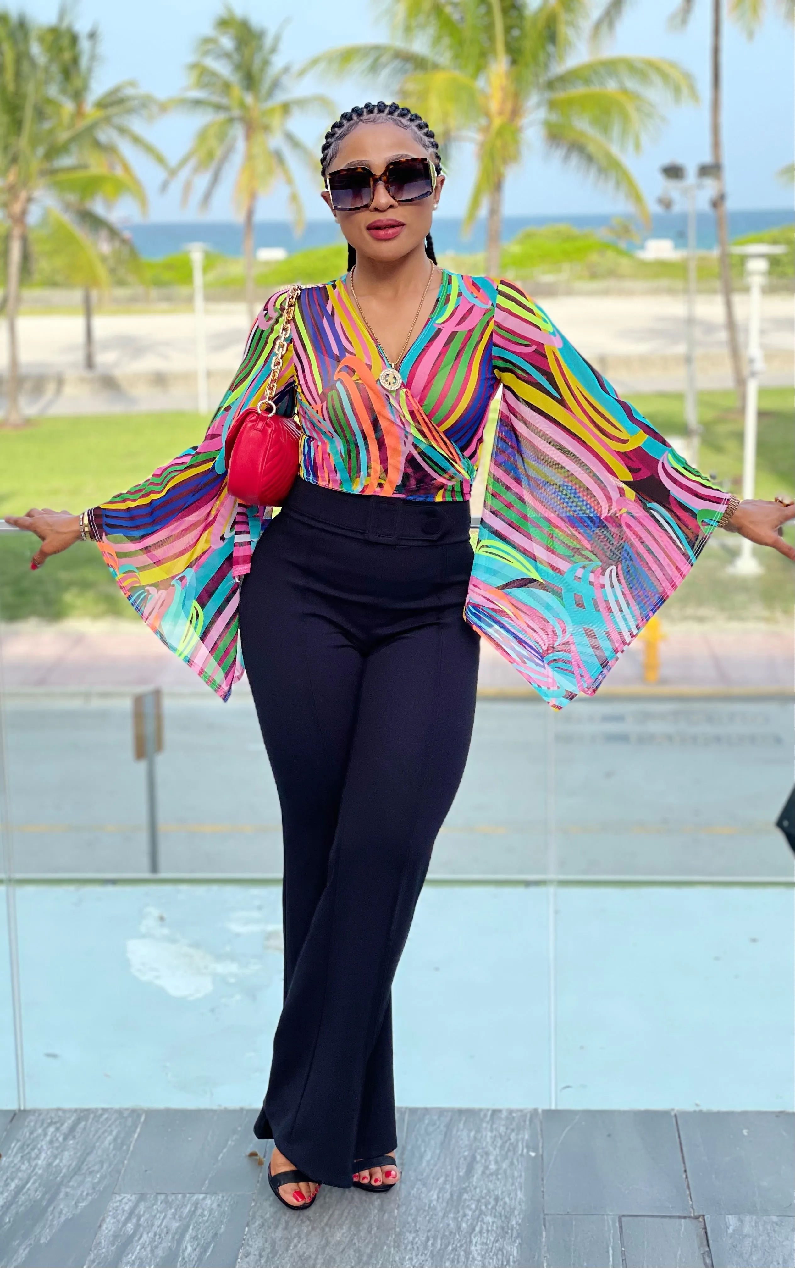 Erika Print Tie Top - HOEA19117 | tie top shirt