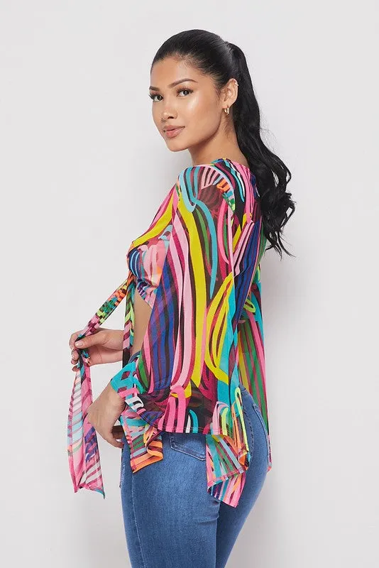 Erika Print Tie Top - HOEA19117 | tie top shirt