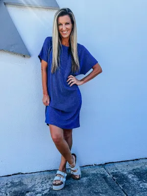Everyday Moments Ribbed Casual Mini Dress - Indigo