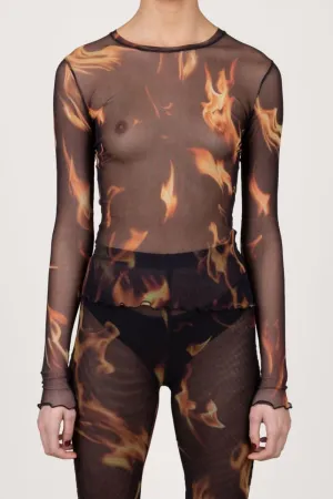Flame Long Sleeve Mesh Top