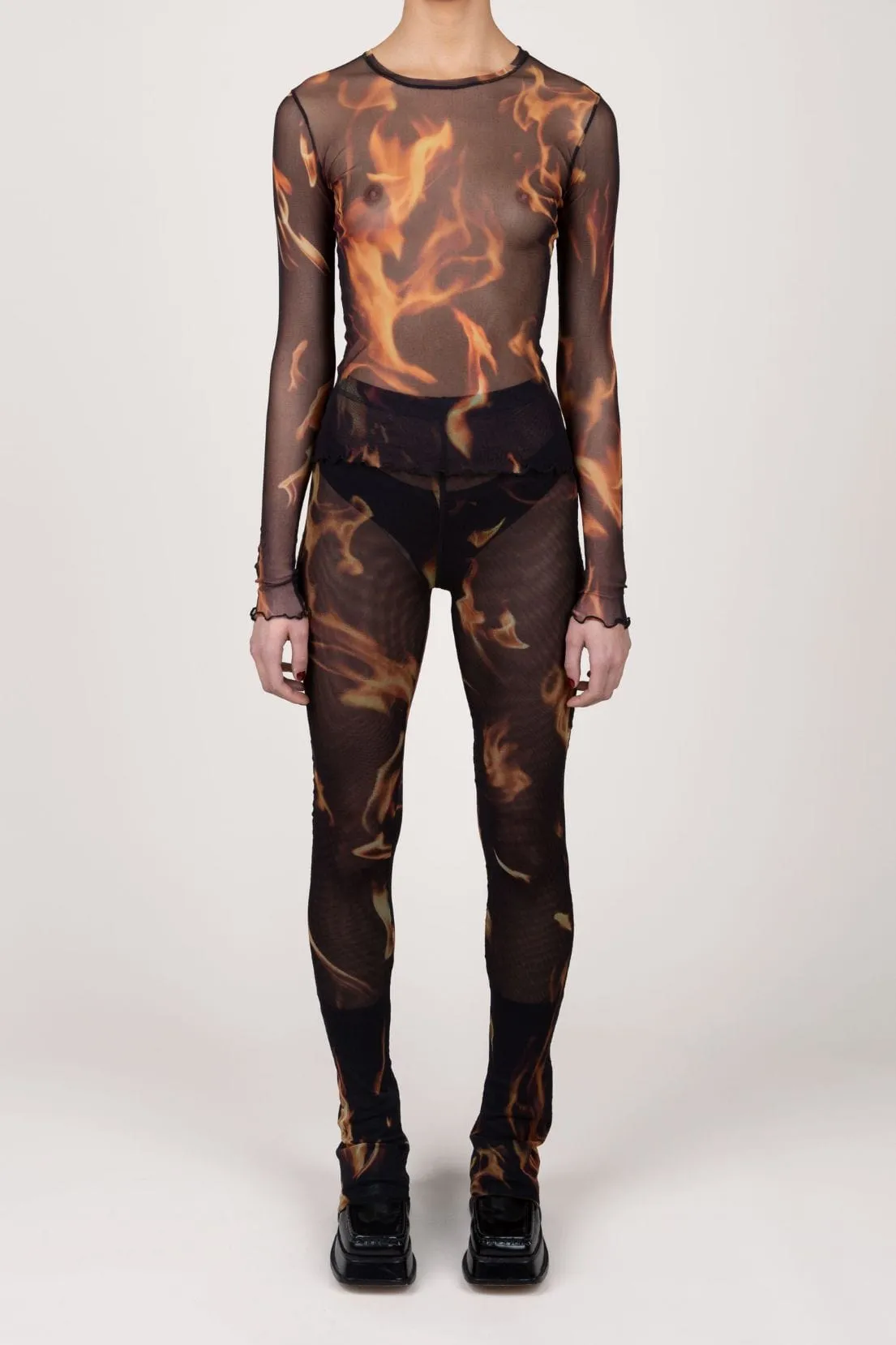 Flame Long Sleeve Mesh Top
