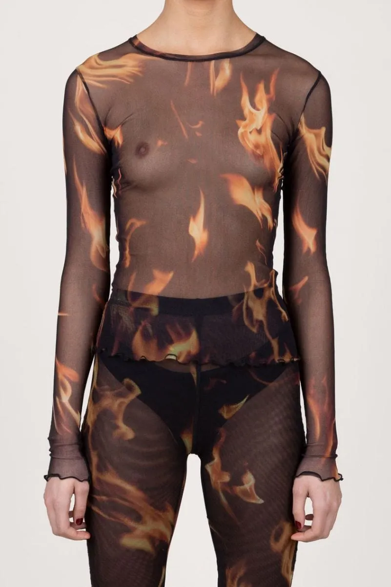 Flame Long Sleeve Mesh Top