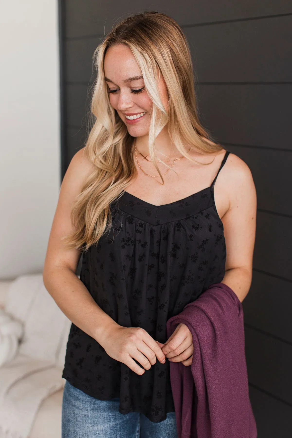 From The Start Floral Tank Top- Black