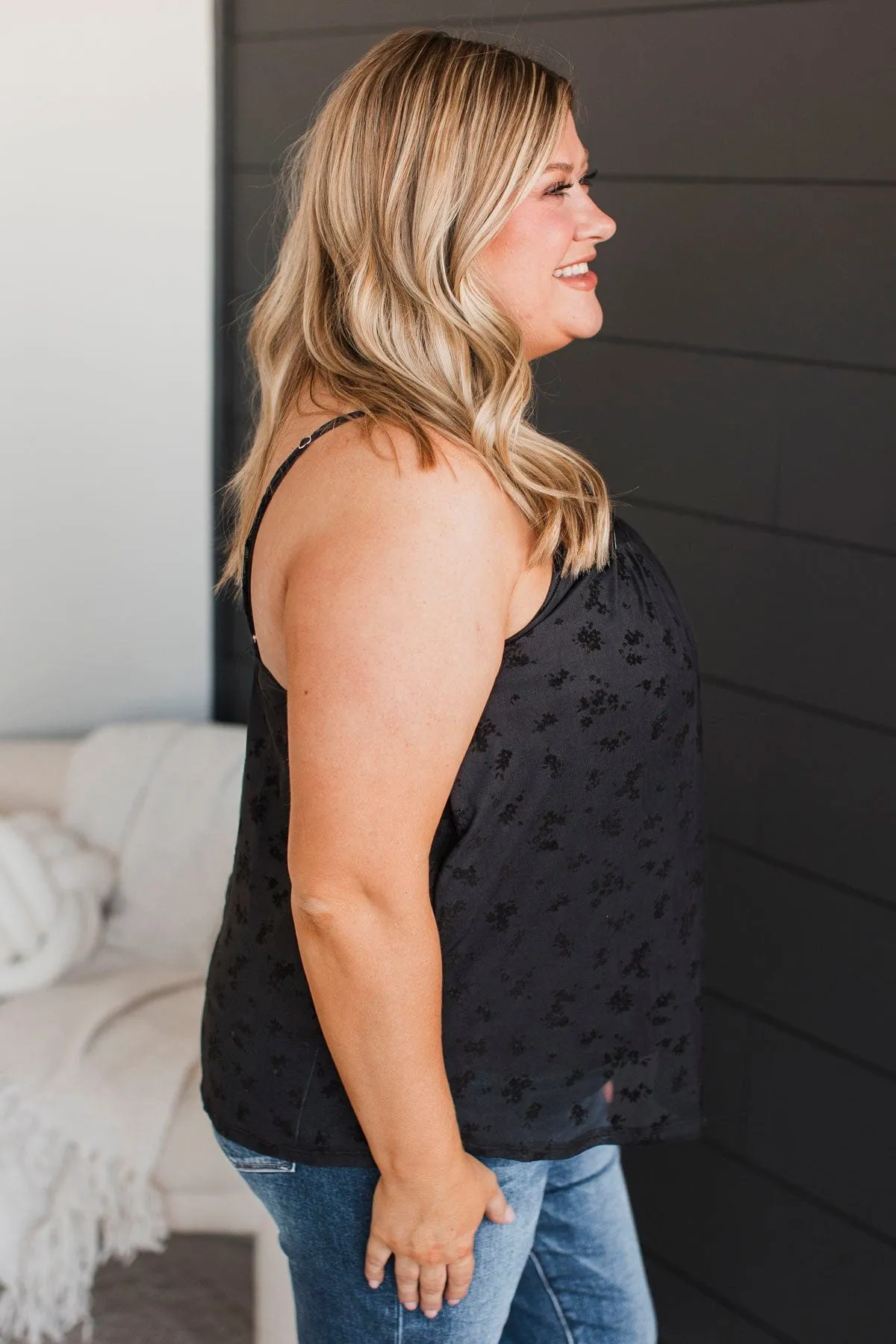 From The Start Floral Tank Top- Black