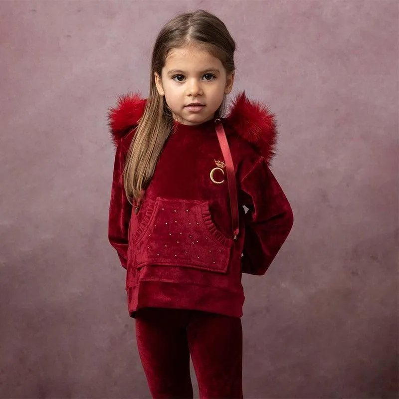 Girls Luxury Red Diamonte Pocket Leisure Suit