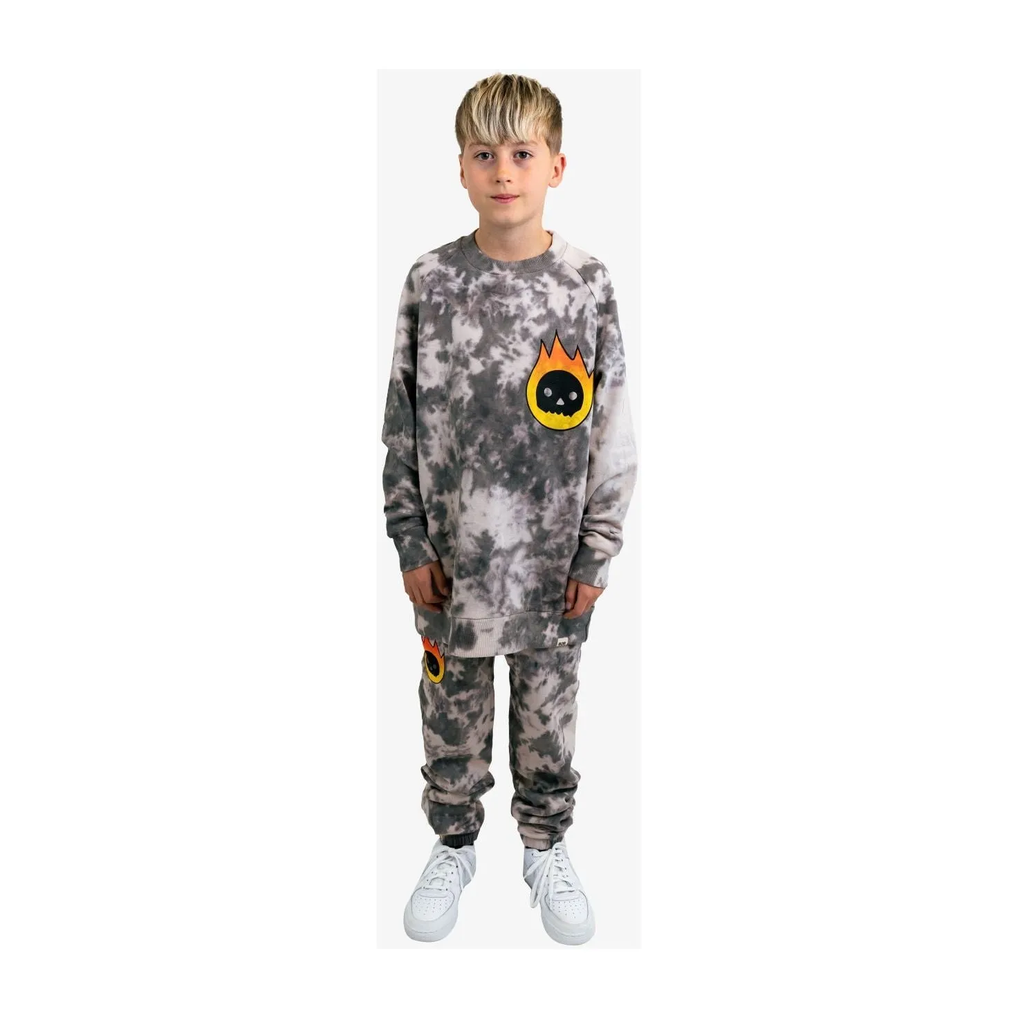 Grey Tie-Dye Flame Guy Crew