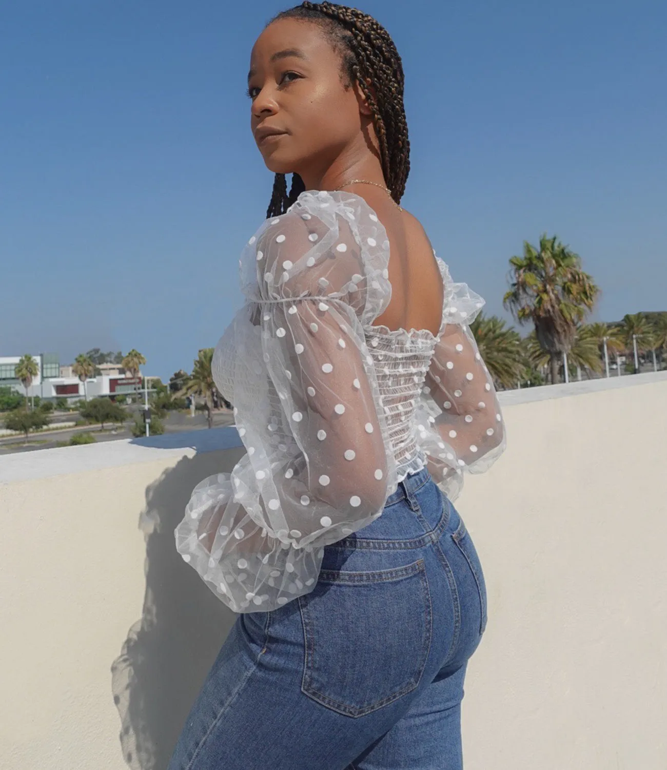 Holiday Dinner Mesh Sleeve Top(White)