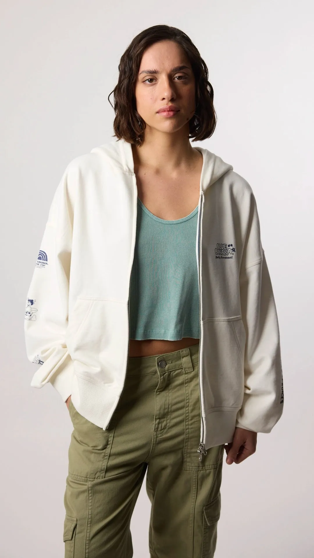 HOODIE FULL ZIP RANDOM BLANCO ROTO