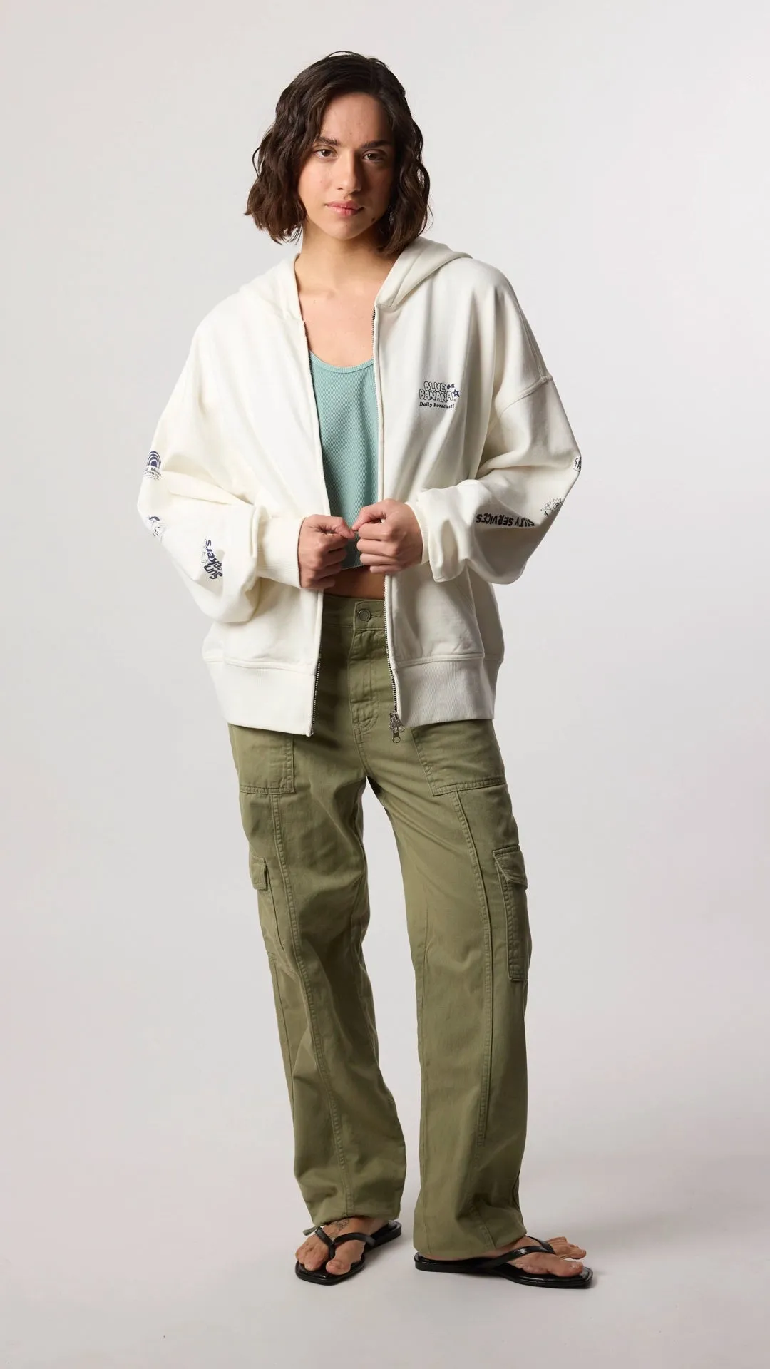 HOODIE FULL ZIP RANDOM BLANCO ROTO