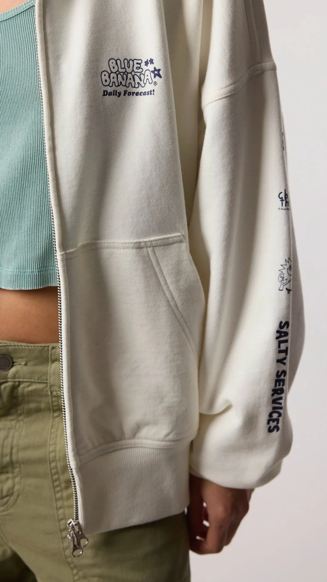 HOODIE FULL ZIP RANDOM BLANCO ROTO