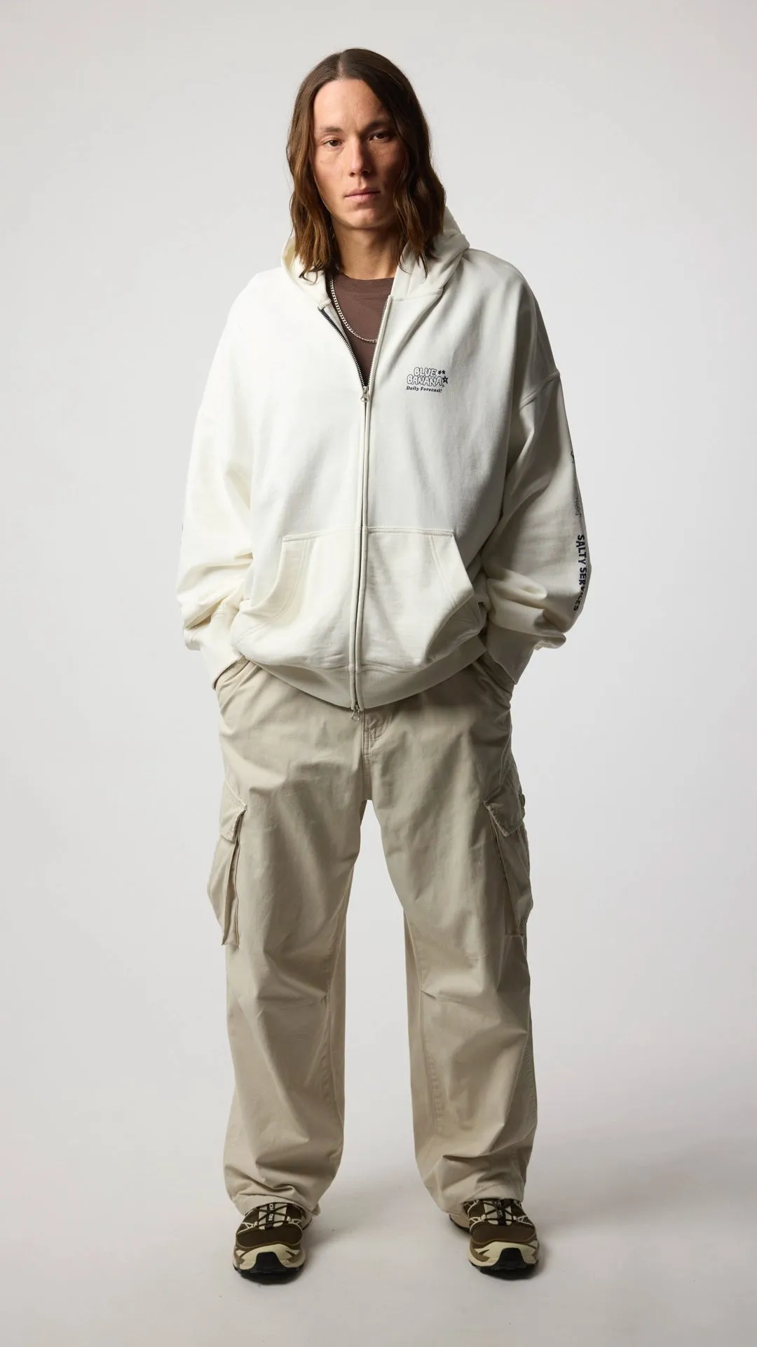 HOODIE FULL ZIP RANDOM BLANCO ROTO