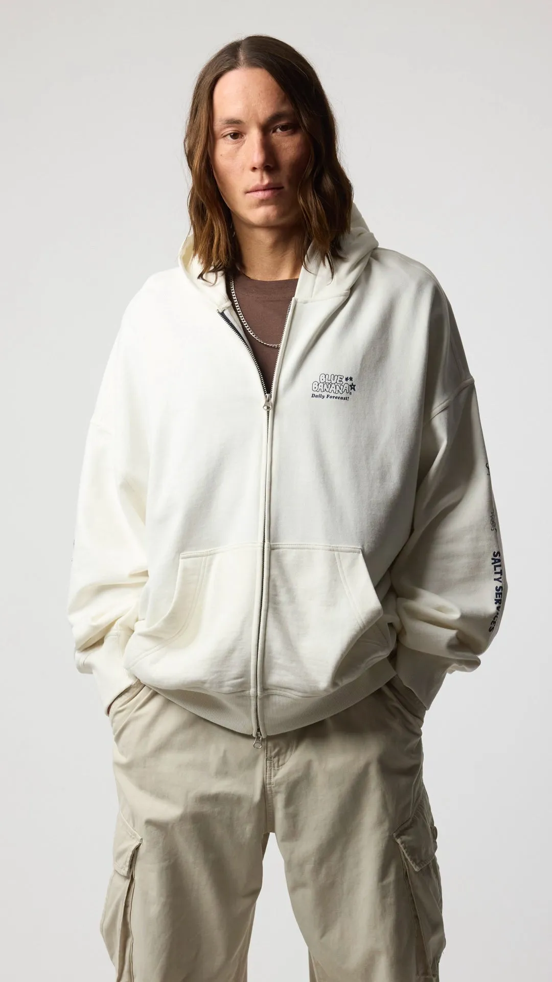 HOODIE FULL ZIP RANDOM BLANCO ROTO