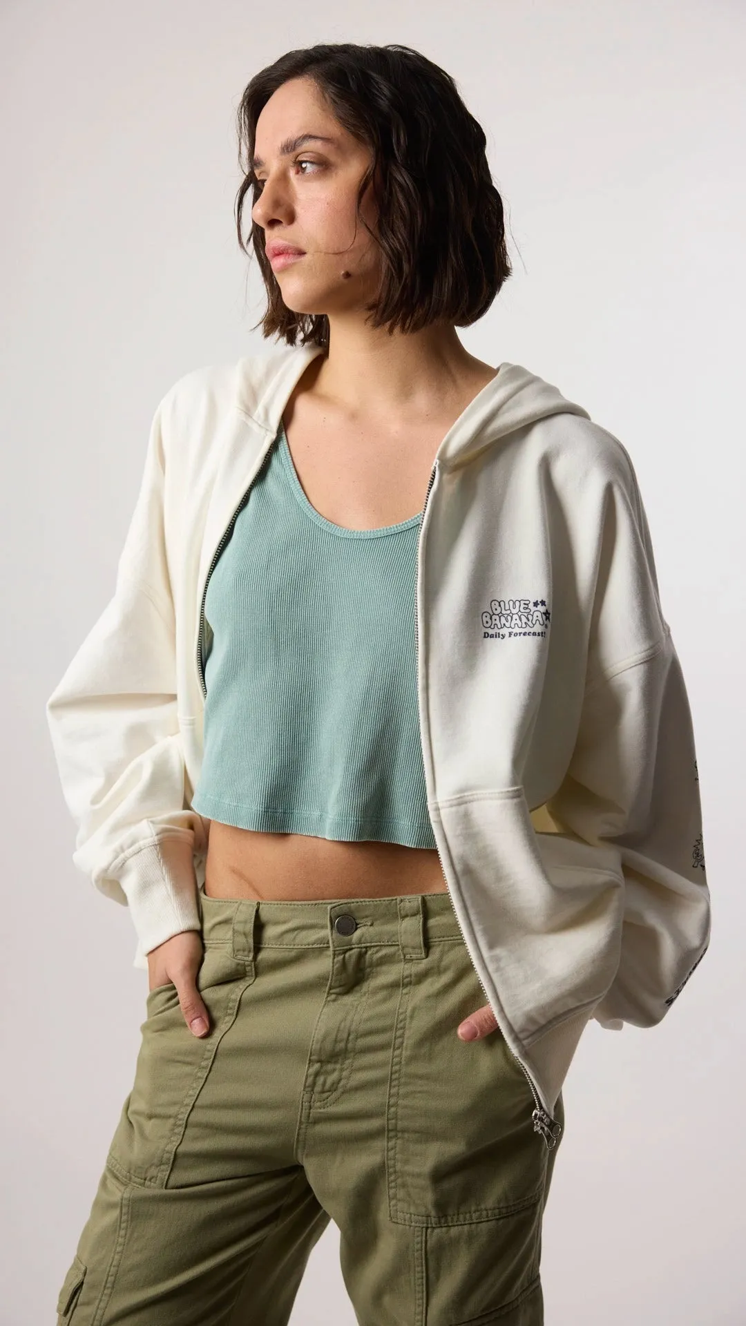 HOODIE FULL ZIP RANDOM BLANCO ROTO
