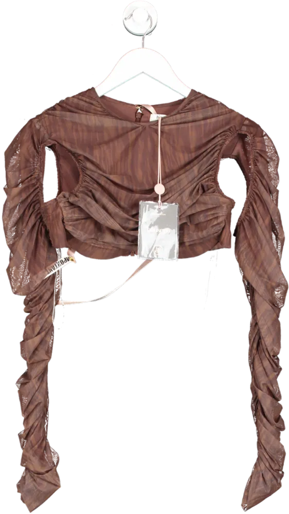 House of CB Brown Blythe Printed Mesh Top UK L
