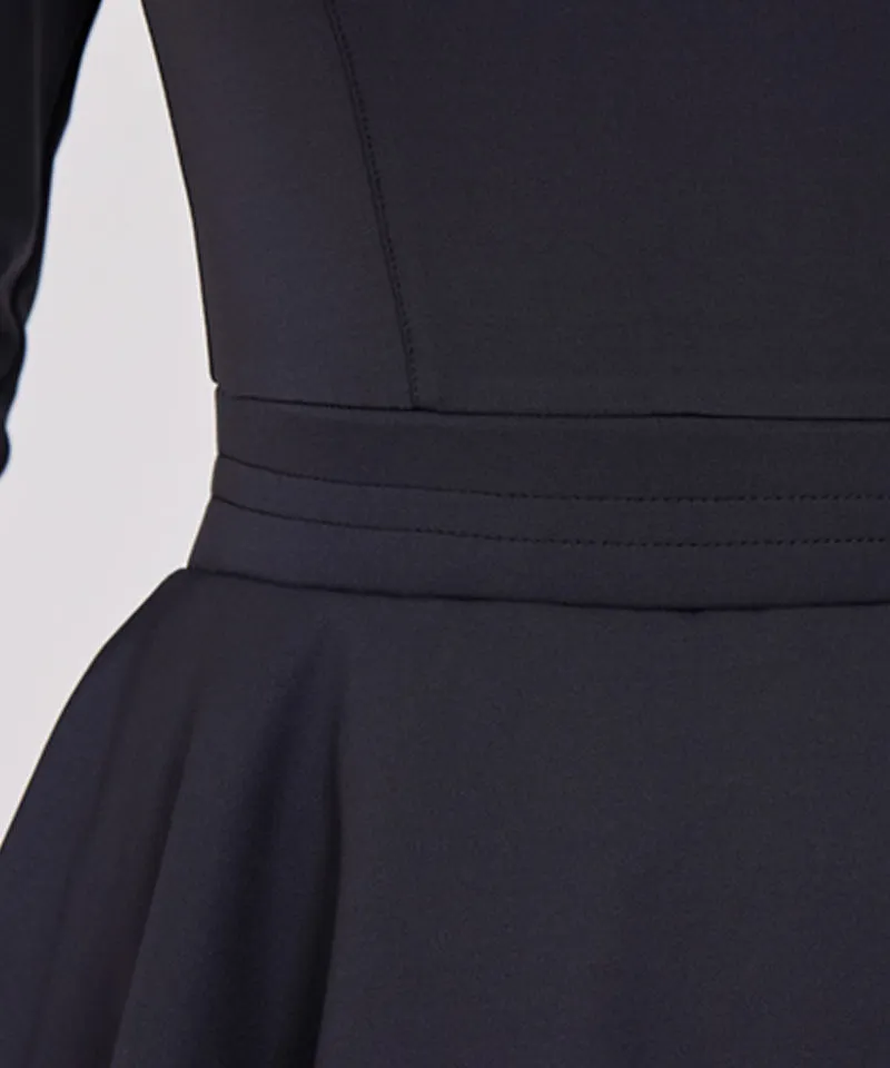 J.Jane Classic Color Contrast Ribbon Flared Dress - Black