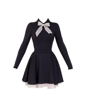 J.Jane Classic Color Contrast Ribbon Flared Dress - Black
