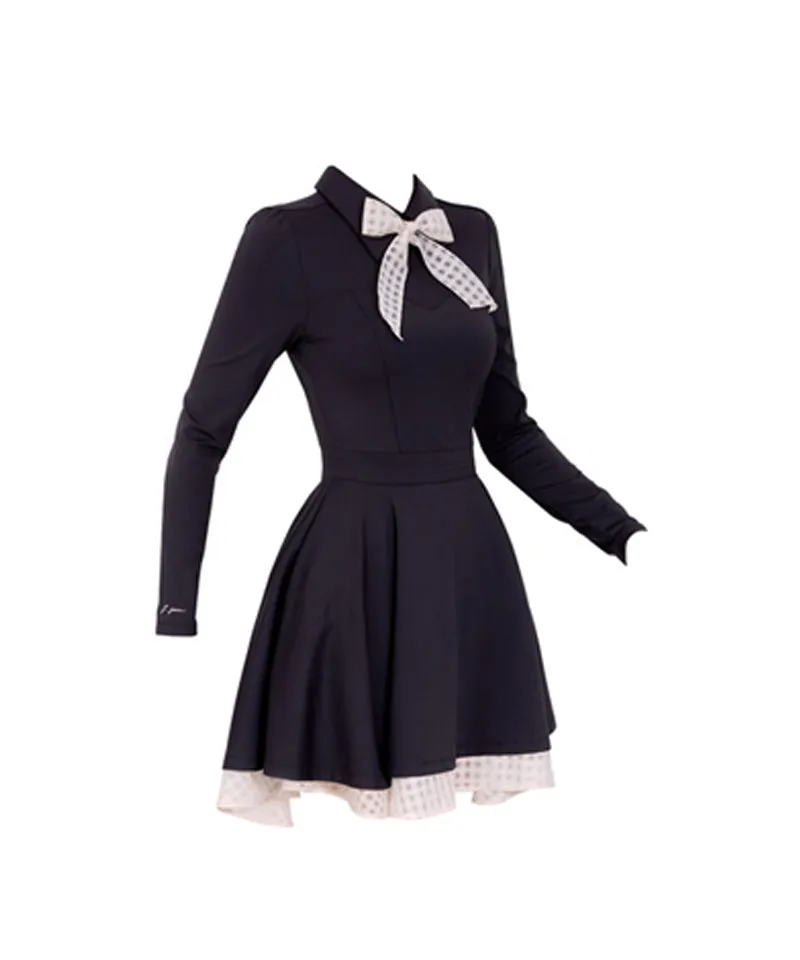 J.Jane Classic Color Contrast Ribbon Flared Dress - Black