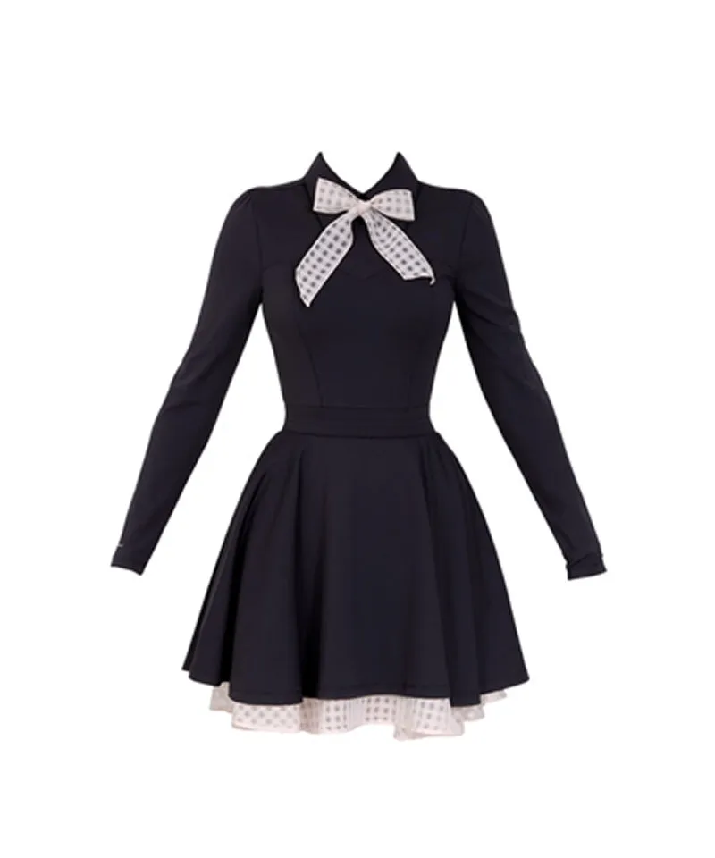 J.Jane Classic Color Contrast Ribbon Flared Dress - Black